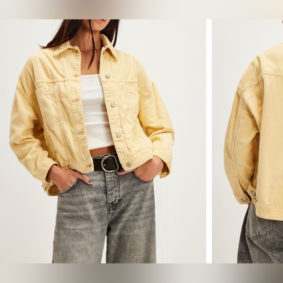 NWT Free People We The Free Opal Swing Cord Jacket - pear sorbet yellow - medium - Picture 3 of 11